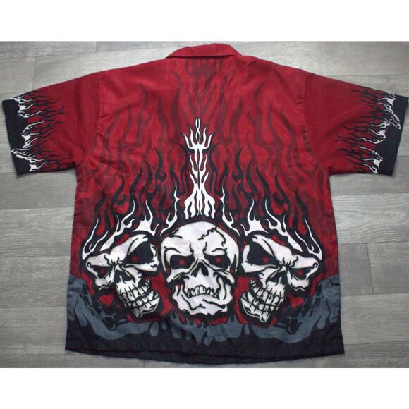 Steve And Barrys Club Shirt Skulls Flames Men's Button Up L - Picture 4 of 4